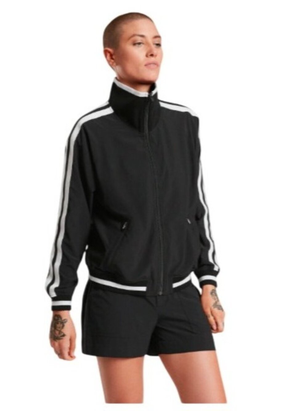 Athleta Sprint Track Jacket in Featherweight Stretch Women's M Black Full Zip